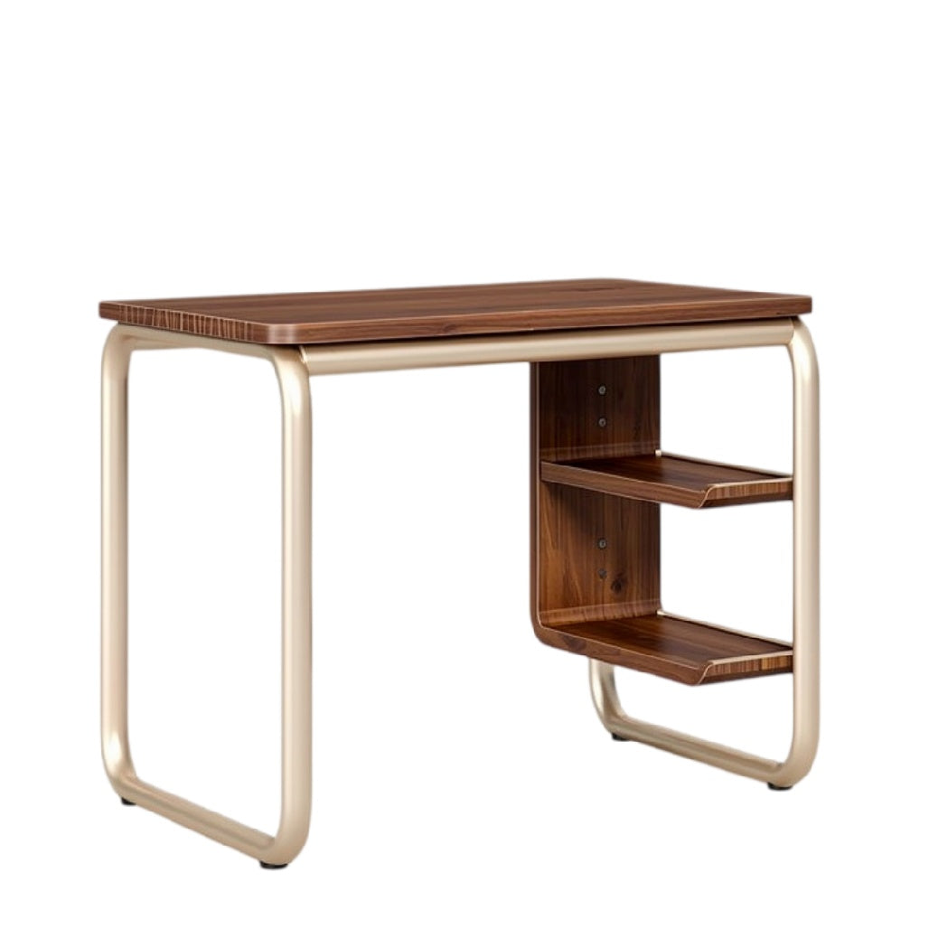 **Moderne bureau met metalen frame en houten blad**