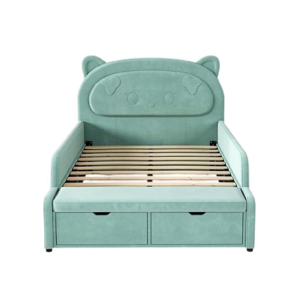 **Titel:** Schattig kinderbed met opberglades en dierenmotief