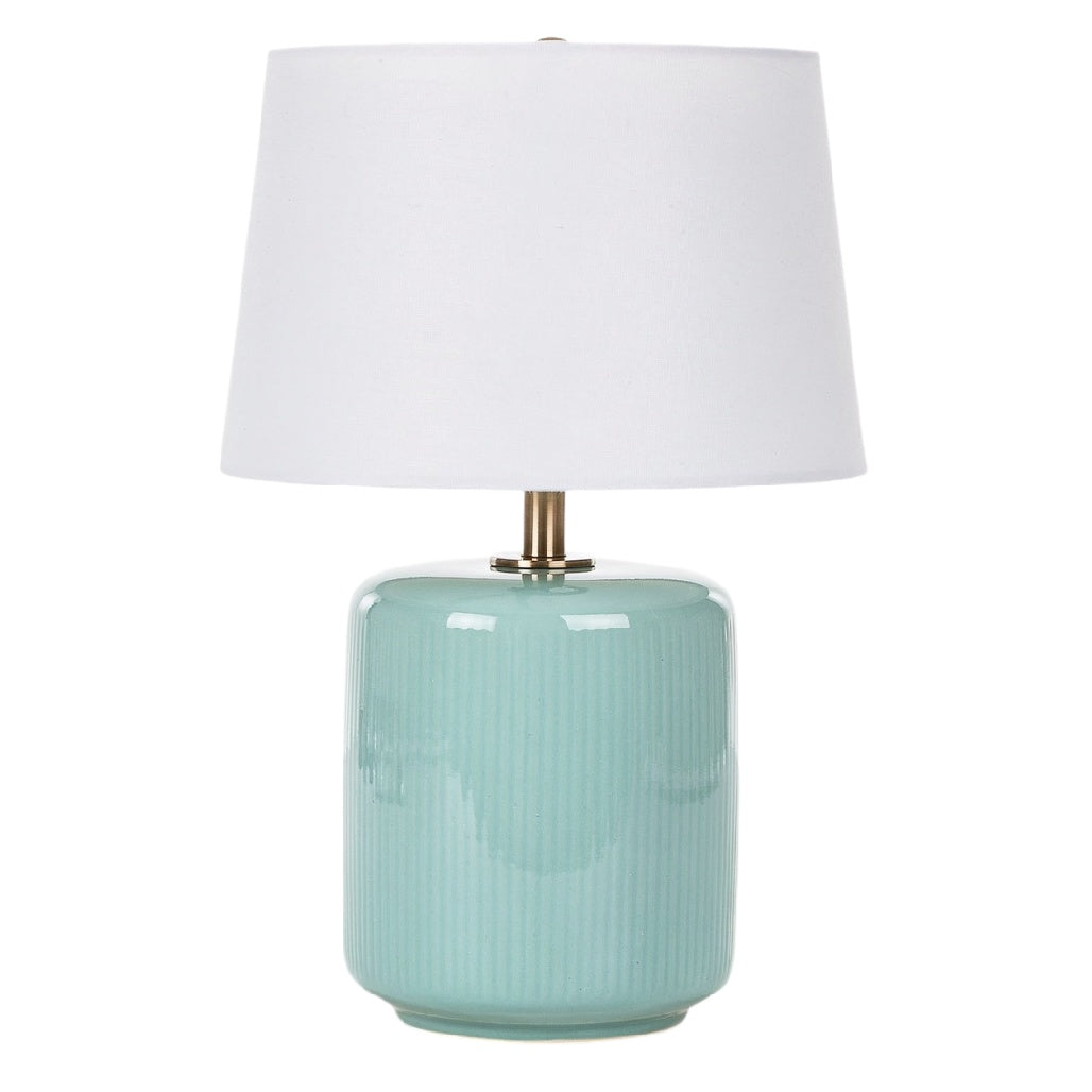 **Technische titel in het Nederlands: Elegante Blauwgroene Tafellamp met Wit Katoenen Kap**